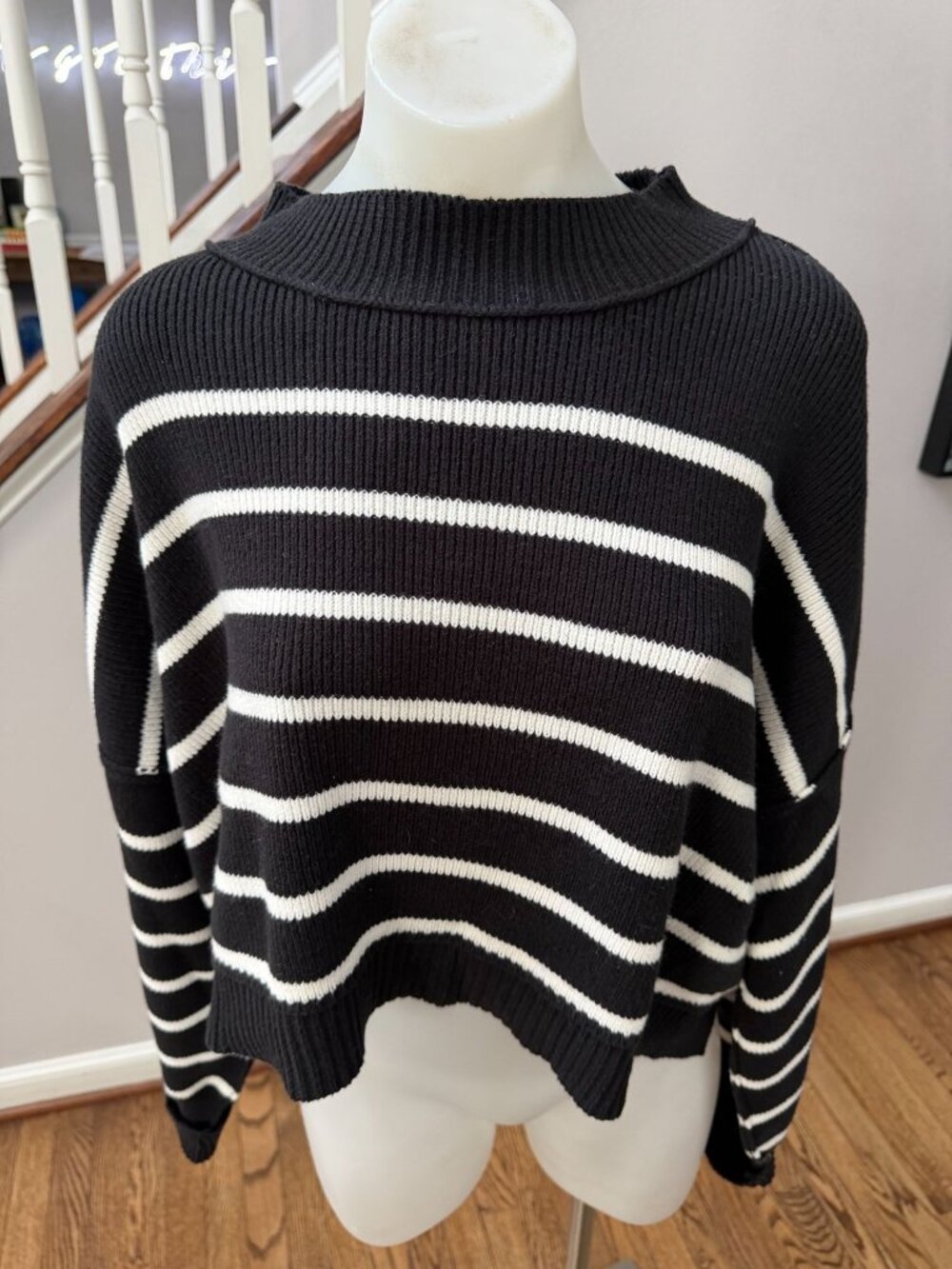 Miracle Clothing Striped Knit Oversized Sweater Black S/M